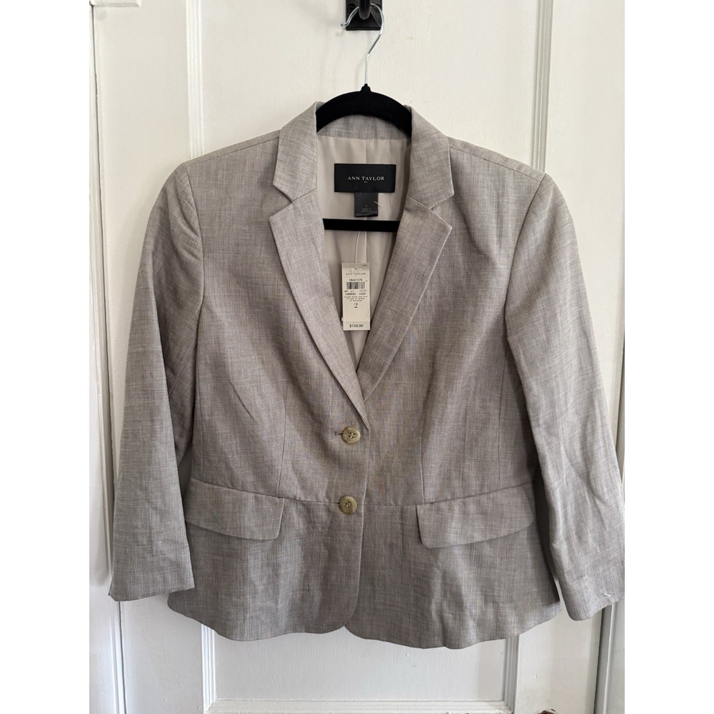 Ann Taylor Size 2 Linen Blend Two Button Jacket Tan Beige Career NWT $159